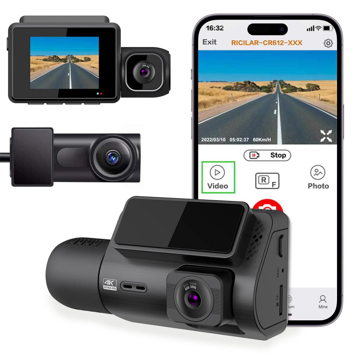 3 Channel 4K Dash Cam, WiFi Dual Dash Camera for Cars, 3 Channel Dash Cam  with APP, WDR Loop Recording, GPS, 24 Hours Parking Monitor, G-Sensor,  Night Vision, Emergency Lock, Support 256GB