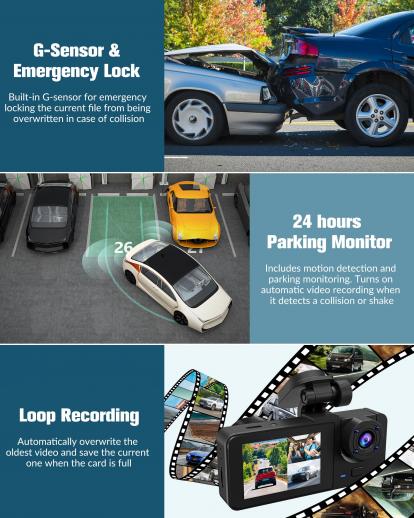 Dual Dash Cam Front and Inside 1080P Dash Camera for Cars IR Night Vision Car  Camera for Taxi Accident Lock Parking Monitor - KENTFAITH