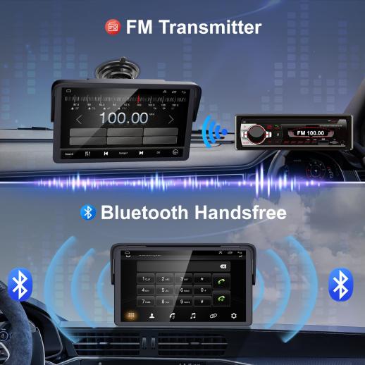 自動車向けポータブルApple Carplay画面、7インチIPSタッチスクリーン自動車ステレオ対応ワイヤレスCarplayとAndroid  Auto、AirPlay、Bluetooth、全車両のミラーリンク/マイク/TF/USB/AUX