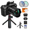 Upgraded 4K 64MP Digital Camera for Photography Beginners, Video, YouTube Vlog, 4in WiFi Touch Screen with Flash, Lens Hood, 52mm Black Mist 1/4 + CPL Filter, Camera Tripod, 3000mAH Battery, Kentfaith