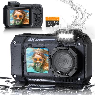 Waterproof Camera 10m, 4K Underwater Camera with Dual Screens for Kids, Adults, Snorkling, Swimming, 48MP Kentfaith Digital Camera, Black