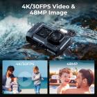 33ft/10m Waterproof Camera 4K 48MP HD Photos & Videos with Dual-Screen for Snorkeling, Surfing, Swimming, Waterproof Camera for Kids, Adults, Includes EVA Storage Case & Tripod, Black