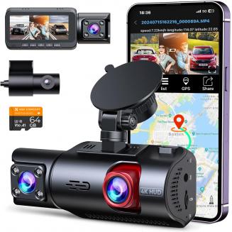 4K 3-Channel Dash Cam Front and Rear Inside 5G WiFi GPS Night Vision G-Sensor Kentfaith