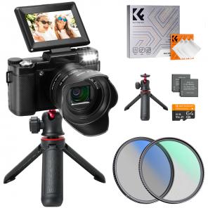 5K Digital Camera for Beginners 8X Optical Zoom Flip Selfie Screen with Tripod and EVA Storage Case Kentfaith