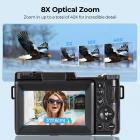 5K Digital Camera for Beginners 8X Optical Zoom Flip Selfie Screen with Tripod and EVA Storage Case Kentfaith