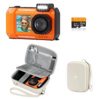 33ft/10m Waterproof Camera 4K 48MP HD Photos & Videos with Dual-Screen for Snorkeling, Surfing, Swimming, Waterproof Camera for Kids, Adults, includes EVA Storage Case, Orange