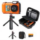 33ft/10m Waterproof Camera 4K 48MP HD Photos & Videos with Dual-Screen for Snorkeling, Surfing, Swimming, Waterproof Camera for Kids, Adults, Includes EVA Storage Case & Tripod, Orange