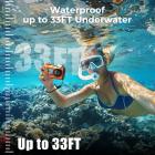 33ft/10m Waterproof Camera 4K 48MP HD Photos & Videos with Dual-Screen for Snorkeling, Surfing, Swimming, Waterproof Camera for Kids, Adults, Includes EVA Storage Case & Tripod, Orange