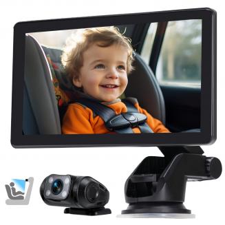 Câmera de carro para bebê com tela de 7 pol. com câmera HD 2K, visão noturna e zoom de 3x