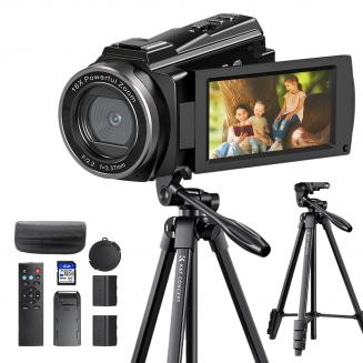 5K 48MP Camcorder with Flip Touchscreen for Vlogging, HD WiFi Video Camera with IR Night Vision, Aluminum Tripod, Remote Control, Suitable for Filmmaking, YouTube Beginners