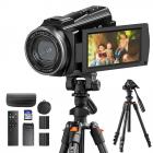 5K 48MP Camcorder with Flip Touchscreen for Vlogging, HD WiFi Video Camera with IR Night Vision, Aluminum Tripod, Remote Control, Suitable for Filmmaking, YouTube Beginners