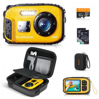 Underwater Camera for Kids 4K 48MP, 10FT/3M Waterproof, Dual Screen, for Snorkeling Swimming Kentfaith