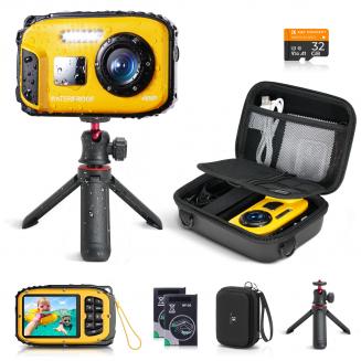 Waterproof Digital Camera for Kids 5m Underwater 48MP, for Snorkeling Swimming, Includes EVA Storage Case & Tripod Kentfaith