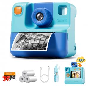 Kids Camera Instant Print, Christmas Birthday Gifts for Girls Boys 3-12, 24MP 1080P Selfie, Kentfaith (Blue)