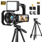 8K Camcorder with 64MP Photo, HDMI Output for Live Streaming, WiFi File Transfer, Built-in Fill Light, Wireless Microphone, 18X Zoom, 2 Batteries, Tripod, Remote Control, 64GB Card, Kentfaith
