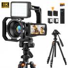 8K Ultra-HD Camcorder, 64MP Video Camera with SONY CMOS Sensor & Built-in Fill Light, WiFi Connect & Transfer, Tripod, Microphones, 2 Batteries, Remote Control, 64GB Card, Kentfaith