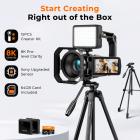 8K Camcorder, 15PCS Complete Kit, with Sony CMOS Sensor, 18X Zoom, HDMI Output for Live Streaming, WiFi Transfer, 2 Batteries, Tripod Included, for Vlogs, Family Memories, Content Creation, Kentfaith
