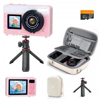 Underwater Camera for Kids 4K 48MP, 3M Waterproof, Dual Screen, for Snorkeling Swimming, Includes EVA Storage Case, Tripod, Kentfaith
