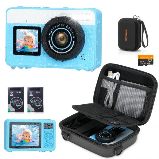 Underwater Camera for Kids 4K 48MP, 3M Waterproof, Dual Screen, for Snorkeling Swimming, Includes EVA Storage Case, Kentfaith
