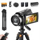 5K Camcorder with 10X Optical Zoom, 30FPS Video Camera, Aluminum Tripod, WiFi Transfer, Remote Control, 6-axis Stabilization, Dual Batteries, Kentfaith