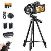 5K Camcorder with 10X Optical Zoom, 30FPS Video Camera, Aluminum Tripod, WiFi Transfer, Remote Control, 6-axis Stabilization, Dual Batteries, Kentfaith