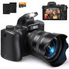 8K 88MP Digital Camera for Photography, Autofocus, Dual Lens for Selfie Youtube Vlogging, 3.2in Touchscreen Kentfaith