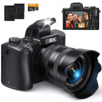 8K 88MP Digital Camera for Photography, WiFi Youtube Vlogging Camera with Autofocus & Dual Lens for Selfie, 3.2in Touchscreen Kentfaith