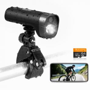 Bike Camera with 15W LED Light 1080P Video 140° Wide Angle WiFi for Bicycle Motorcycle Kentfaith