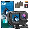 4K60FPS 48MP 66FT Waterproof Action Camera without a Case, Dual Screens, 64GB Card, EIS, WiFi Remote Control, Kentfaith