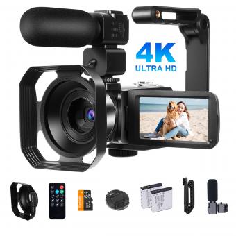 Video Camcorder with 4K 30FPS Videos, 80MP Photos, 13MP Sony CMOS, 11PCS Accessories, Night Vision, Webcam Mode, Kentfaith