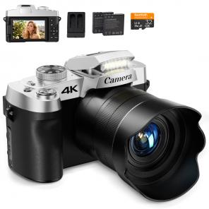 75MP 4K Digital Camera for Photography, 12X Optical Zoom, 180° Flip Screen, WiFi Vlogging Camera for Video, YouTube, Kentfaith