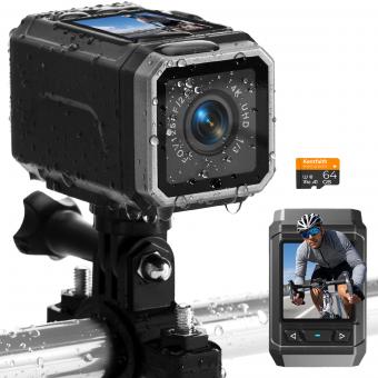 Câmera de Bicicleta 4K com Tela de 1.3in, Controle WiFi, Bateria de 3000mAh, Estabilização de Imagem Kentfaith
