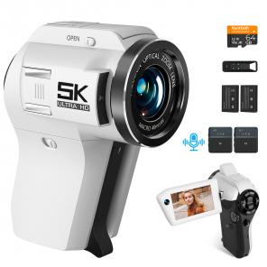 5K Video Camera with 75MP Photos, 8X Optical Zoom, WiFi Transfer, Wireless Mic, Dual Batteries, Support PIP Record, Kentfaith