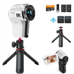 5K Video Camera with 75MP Photos, 8X Optical Zoom, WiFi Transfer, Foldable Tripod, Wireless Mic, Dual Batteries, Support PIP Record, Kentfaith
