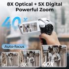 5K Video Camera with 75MP Photos, 8X Optical Zoom, WiFi Transfer, Foldable Tripod, Wireless Mic, Dual Batteries, Support PIP Record, Kentfaith