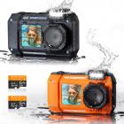 33ft/10m Waterproof  Camera 4K 48MP HD Photos & Videos with Dual-Screen for Snorkeling, Surfing, Swimming, Kentfaith Waterproof Camera for Kids, Adults, Black