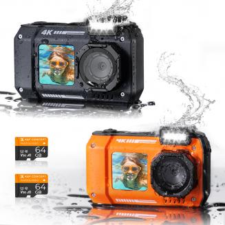 Waterproof Camera 10m, 4K Underwater Camera with Dual Screens for Kids, Adults, Snorkling, Swimming, 48MP Kentfaith Digital Camera, Black