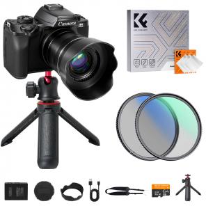 4K 75MP Digital Camera for Photography, 20X Optical Zoom, WiFi Youtube Vlogging Camera with Autofocus & Dual Lens for Selfie, 4in Touchscreen, 52mm Black Mist 1/4 + CPL Filter, Camera Tripod, Kentfaith