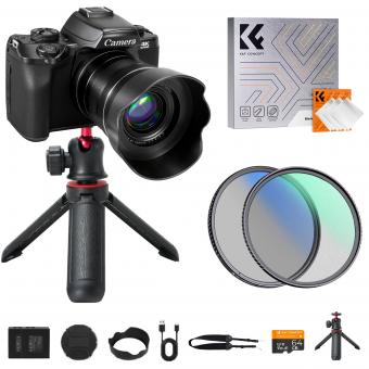 5K 75MP Digital Camera for Photography, 20X Optical Zoom, WiFi Youtube Vlogging Camera with Autofocus & Dual Lens for Selfie, 4in Touchscreen, 52mm Black Mist 1/4 + CPL Filter, Camera Tripod, Kentfaith