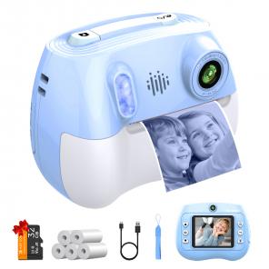 Kids Camera Instant Print Color Photos, Front Rear Dual Selfie, 1080P HD Video for 3-12, Blue, Kentfaith