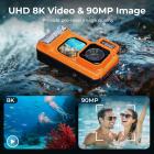 8K 90MP Waterproof Digital Camera 15m/49FT Undervann, Dual Screen for Selfie, bygget i WiFi, for Gudg, Snorkeling, svømming, Surfing, #
