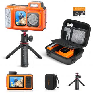 8K 90MP Waterproof Digital Camera 15m/49FT Undervann, Dual Screen for Selfie, Built-in WiFi, Tripod inkludert for Diving, Snorkeling, svømming, Surfing, #
