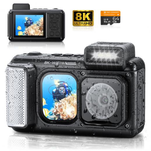 8K 90MP Waterproof Digital Camera 15m/49FT Undervann, Dual Screen for Selfie, bygget i WiFi, for Gudg, Snorkeling, svømming, Surfing, #
