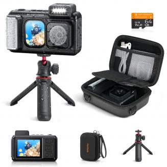 8K 90MP Waterproof Digital Camera 15m/49FT Undervann, Dual Screen for Selfie, Built-in WiFi, Tripod inkludert for Diving, Snorkeling, svømming, Surfing, #

