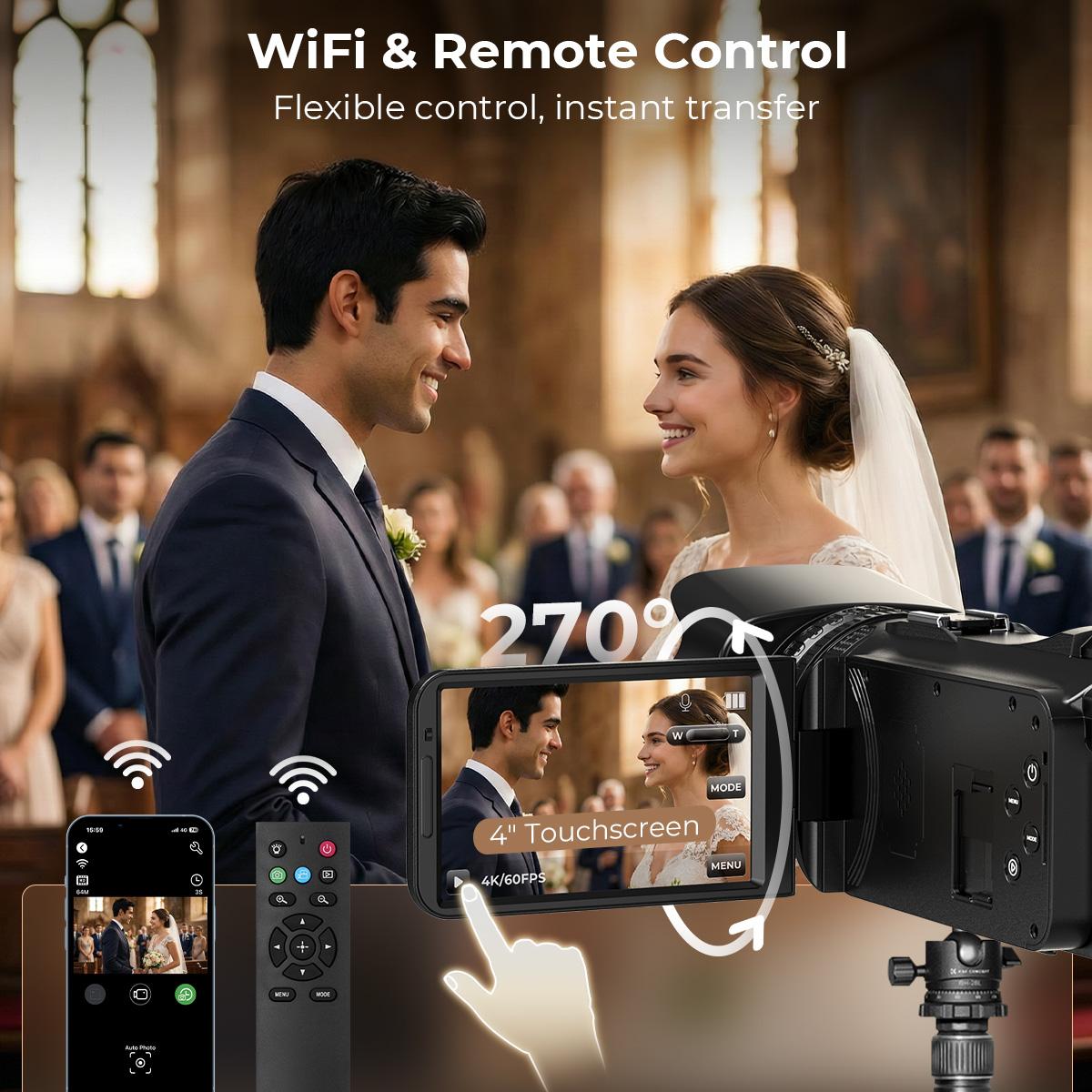 6K Video Camera Camcorder 64MP Photos, Built-in WiFi, 4in Flip ...