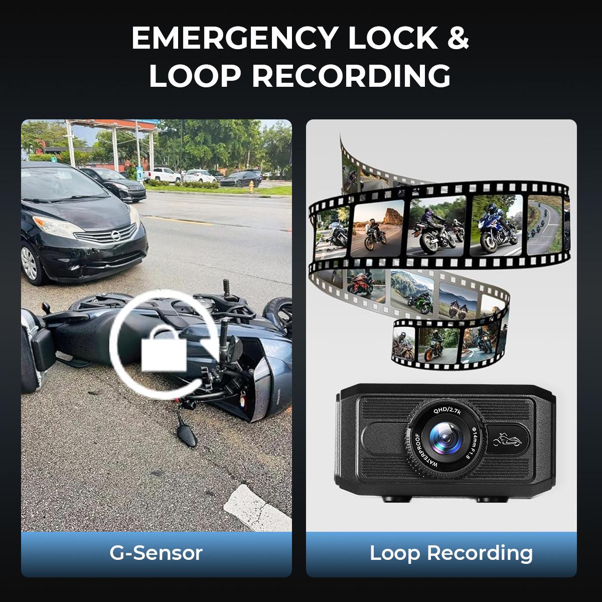 Motorcycle Adb Camera 2.7K Motorcycle Dash Cam with 140° Wide Angle, Built-in WiFi, USB Power ...