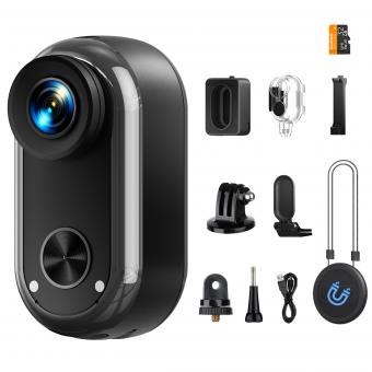 Cámara Corporal Mini 4K30FPS, 350 Minutos de Grabación, Impermeable hasta 30 Metros, EIS, Control Remoto por WiFi, Portátil para Vlogging, Grabación POV Libre de Manos para Ciclismo, Motociclismo, Kentfaith