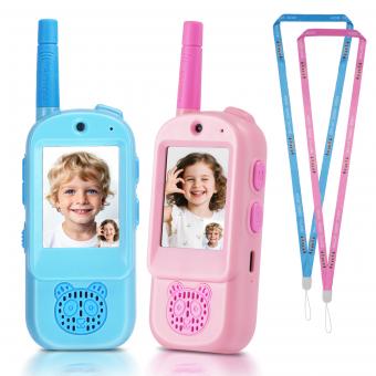 Walkie Talkies de Vídeo para Crianças, Alcance de 200M/656FT, Modificador de Voz, Câmera HD, Tela de 2 Polegadas, Brinquedos Recarregáveis para Interior e Exterior para Meninos e Meninas de 3-12 Anos, Pacote com 2, Kentfaith