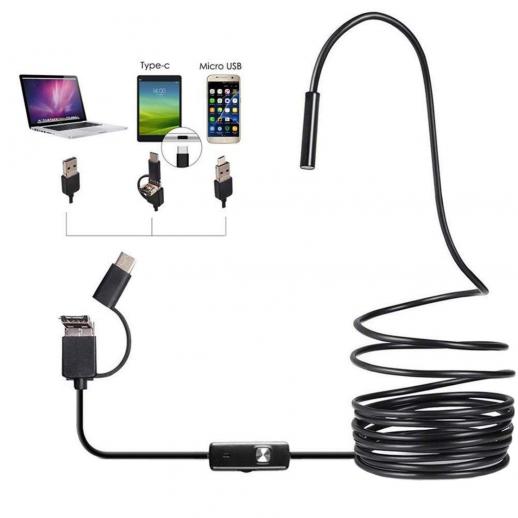 3in1 Mini Endoscope 5.5mm Waterproof Inspection Camera Borescope For PC Android 