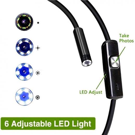 7mm 6LED Endoscope Adjustable Borescope HD Inspection Camera For iPhone PC 